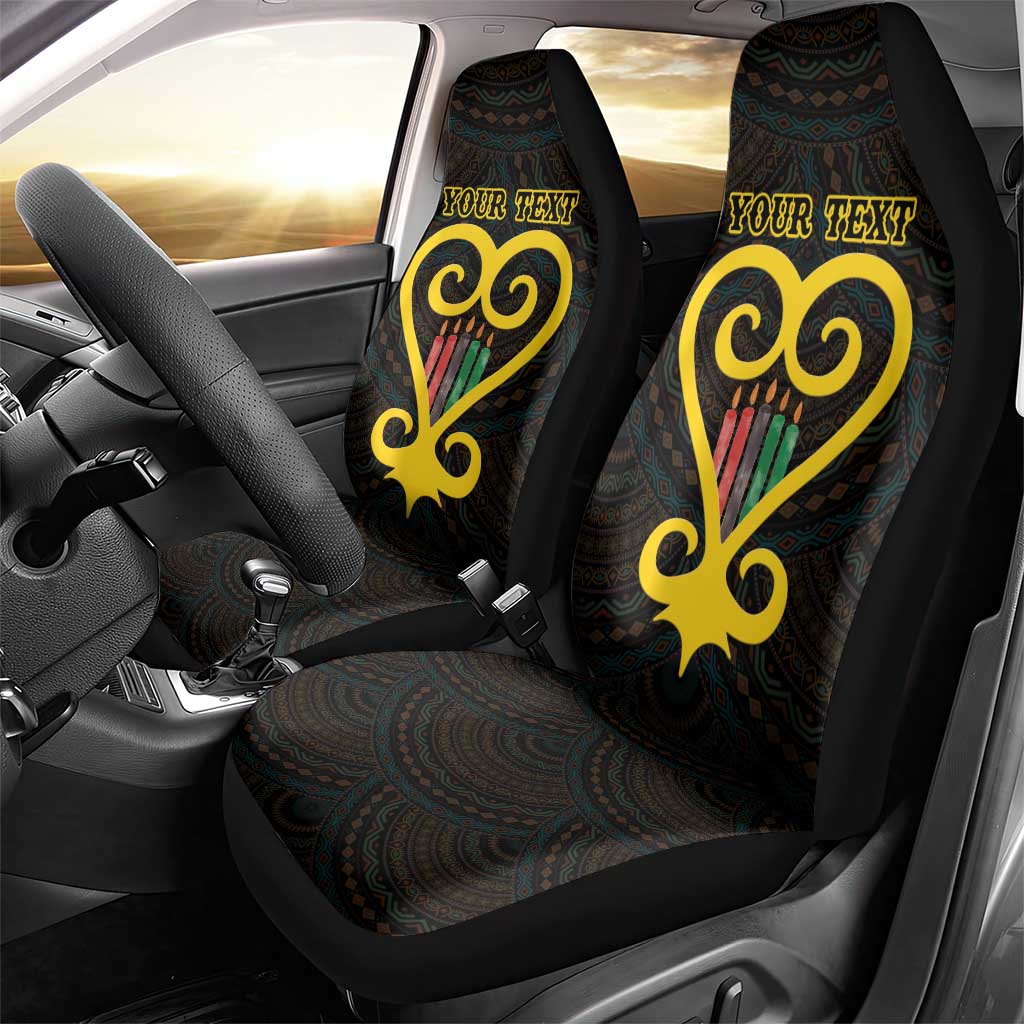 Personalised Happy Black Love Day Car Seat Cover Sankofa Heart With Adinkra Pattern