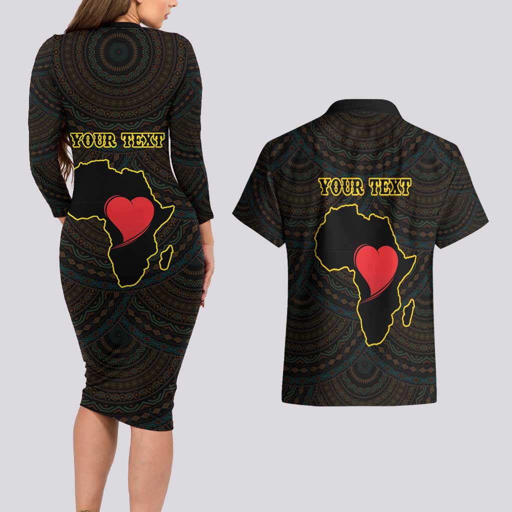 Personalised Happy Black Love Day Couples Matching Long Sleeve Bodycon Dress and Hawaiian Shirt Sankofa Heart With Adinkra Pattern