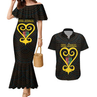 Personalised Happy Black Love Day Couples Matching Mermaid Dress and Hawaiian Shirt Sankofa Heart With Adinkra Pattern