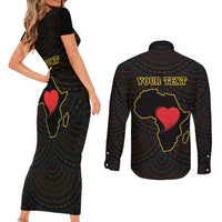Personalised Happy Black Love Day Couples Matching Short Sleeve Bodycon Dress and Long Sleeve Button Shirt Sankofa Heart With Adinkra Pattern