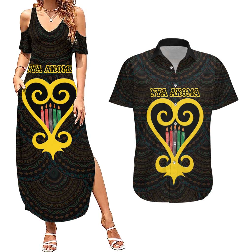 Personalised Happy Black Love Day Couples Matching Summer Maxi Dress and Hawaiian Shirt Sankofa Heart With Adinkra Pattern