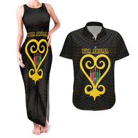 Personalised Happy Black Love Day Couples Matching Tank Maxi Dress and Hawaiian Shirt Sankofa Heart With Adinkra Pattern