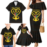 Personalised Happy Black Love Day Family Matching Mermaid Dress and Hawaiian Shirt Sankofa Heart With Adinkra Pattern