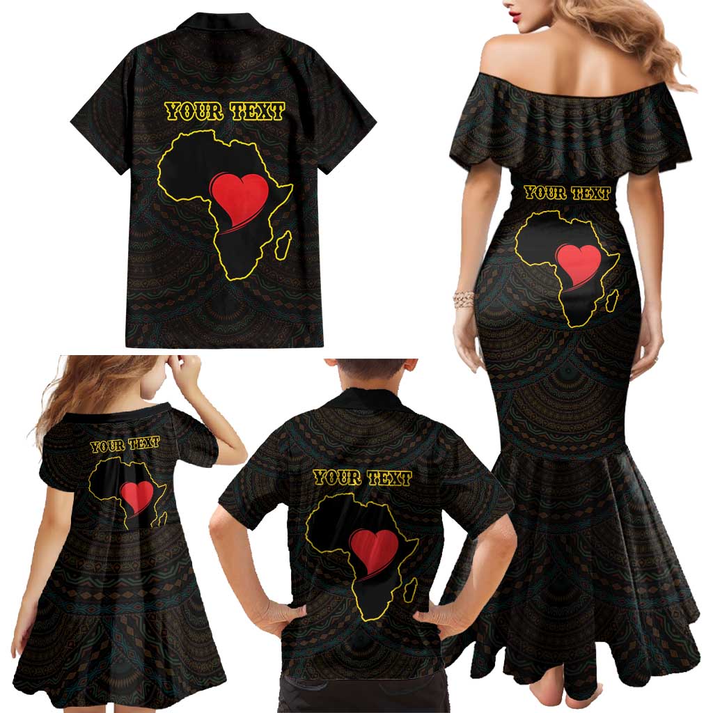 Personalised Happy Black Love Day Family Matching Mermaid Dress and Hawaiian Shirt Sankofa Heart With Adinkra Pattern