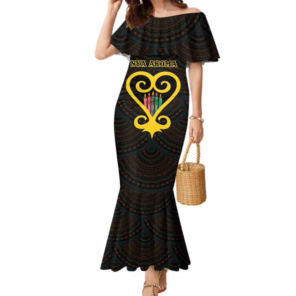 Personalised Happy Black Love Day Family Matching Mermaid Dress and Hawaiian Shirt Sankofa Heart With Adinkra Pattern