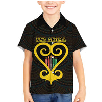 Personalised Happy Black Love Day Family Matching Mermaid Dress and Hawaiian Shirt Sankofa Heart With Adinkra Pattern