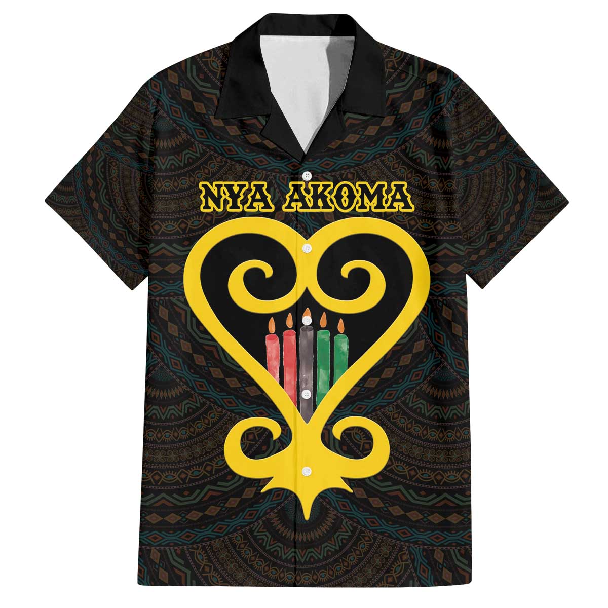 Personalised Happy Black Love Day Family Matching Off The Shoulder Long Sleeve Dress and Hawaiian Shirt Sankofa Heart With Adinkra Pattern