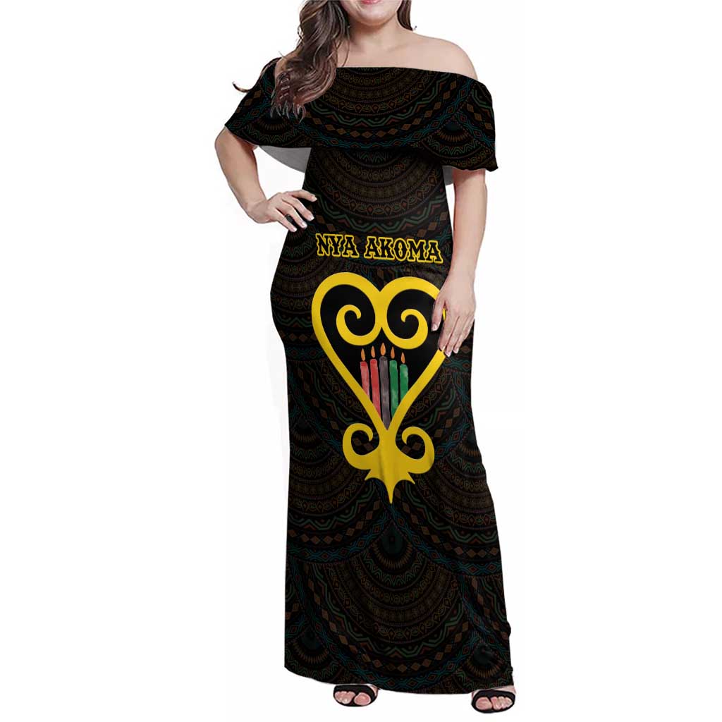 Personalised Happy Black Love Day Family Matching Off Shoulder Maxi Dress and Hawaiian Shirt Sankofa Heart With Adinkra Pattern