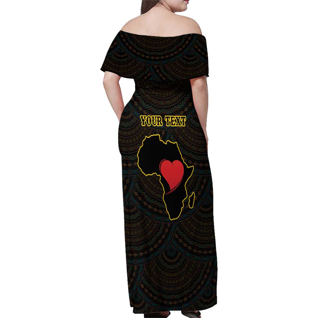 Personalised Happy Black Love Day Family Matching Off Shoulder Maxi Dress and Hawaiian Shirt Sankofa Heart With Adinkra Pattern