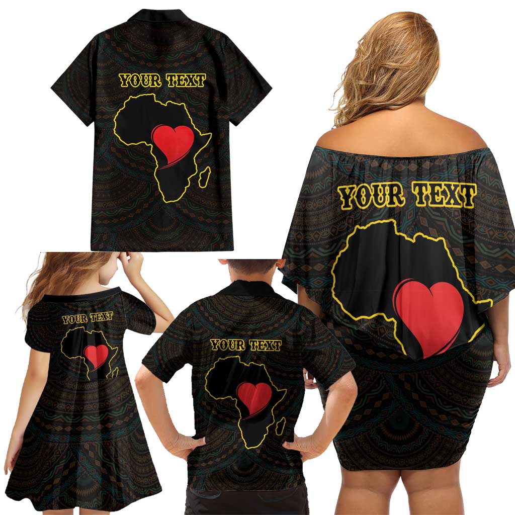 Personalised Happy Black Love Day Family Matching Off Shoulder Short Dress and Hawaiian Shirt Sankofa Heart With Adinkra Pattern