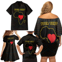 Personalised Happy Black Love Day Family Matching Off Shoulder Short Dress and Hawaiian Shirt Sankofa Heart With Adinkra Pattern