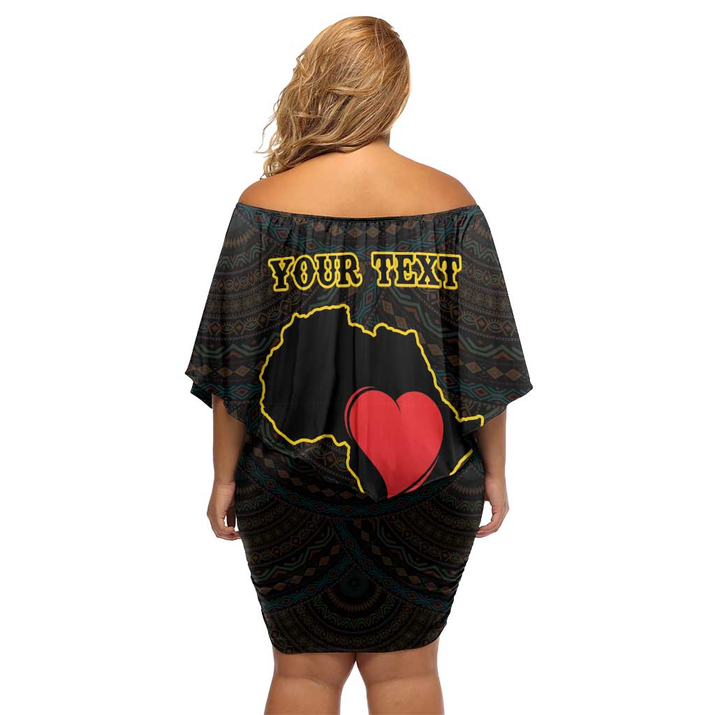 Personalised Happy Black Love Day Family Matching Off Shoulder Short Dress and Hawaiian Shirt Sankofa Heart With Adinkra Pattern