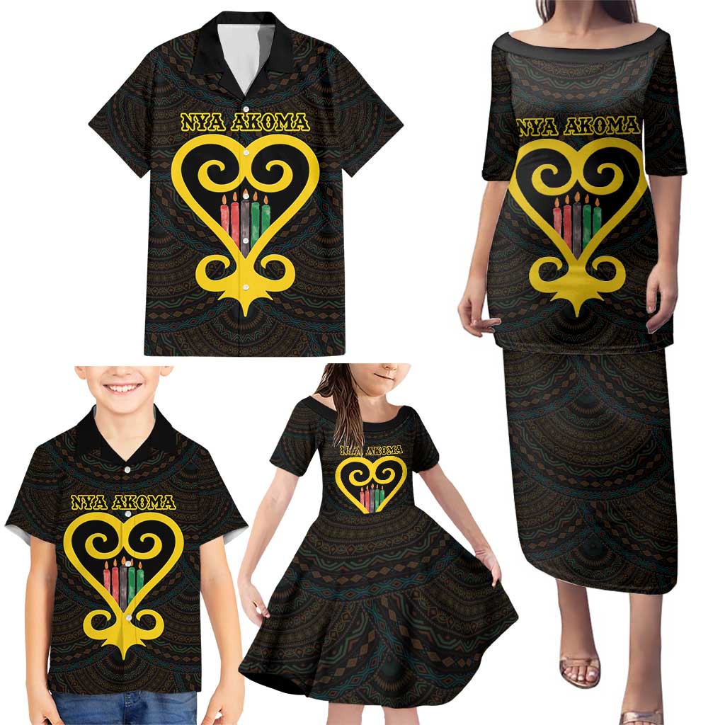 Personalised Happy Black Love Day Family Matching Puletasi and Hawaiian Shirt Sankofa Heart With Adinkra Pattern