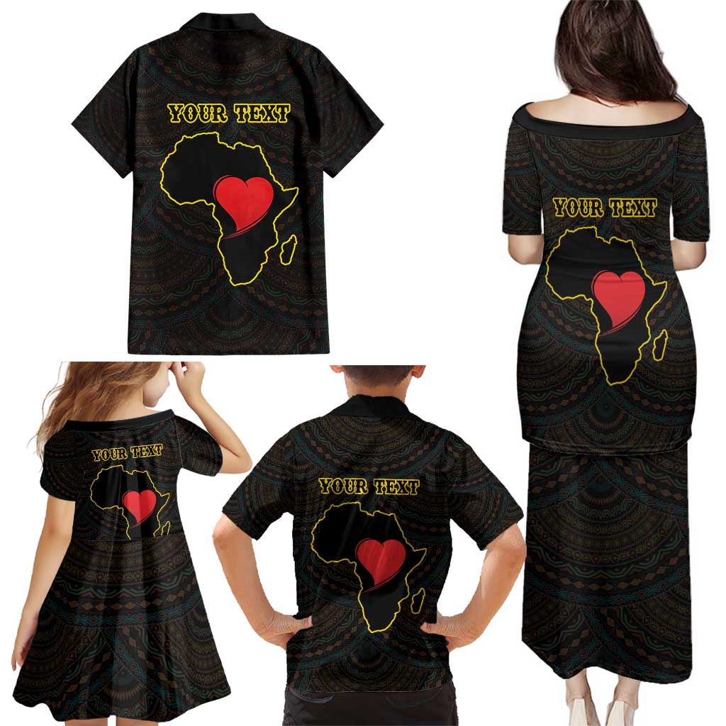Personalised Happy Black Love Day Family Matching Puletasi and Hawaiian Shirt Sankofa Heart With Adinkra Pattern