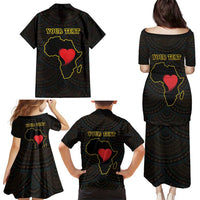 Personalised Happy Black Love Day Family Matching Puletasi and Hawaiian Shirt Sankofa Heart With Adinkra Pattern