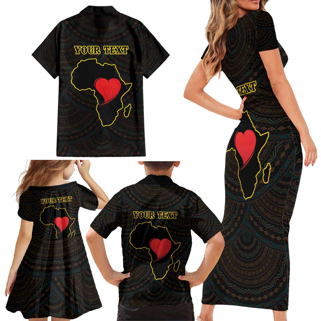 Personalised Happy Black Love Day Family Matching Short Sleeve Bodycon Dress and Hawaiian Shirt Sankofa Heart With Adinkra Pattern