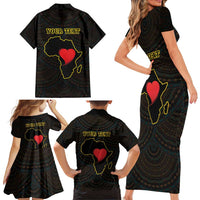 Personalised Happy Black Love Day Family Matching Short Sleeve Bodycon Dress and Hawaiian Shirt Sankofa Heart With Adinkra Pattern