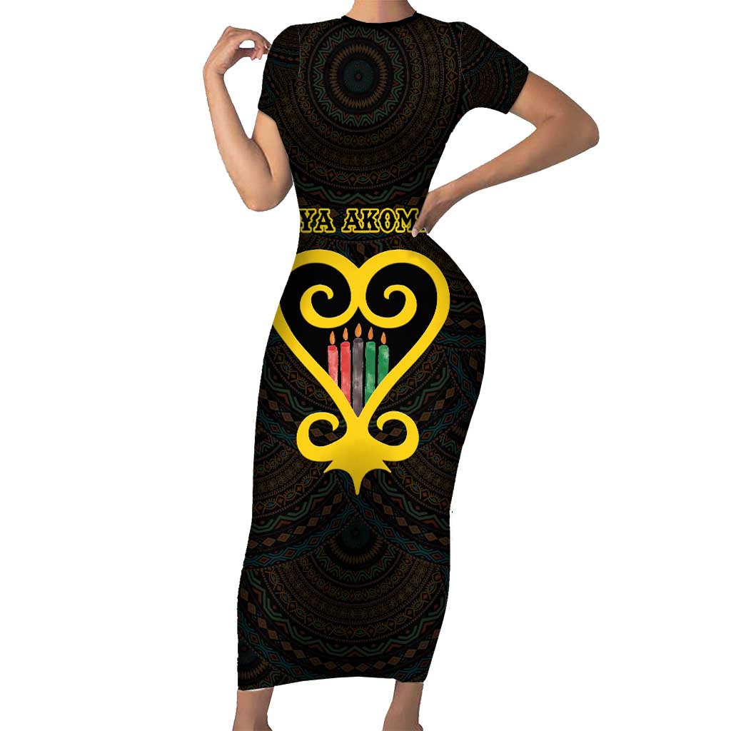 Personalised Happy Black Love Day Family Matching Short Sleeve Bodycon Dress and Hawaiian Shirt Sankofa Heart With Adinkra Pattern
