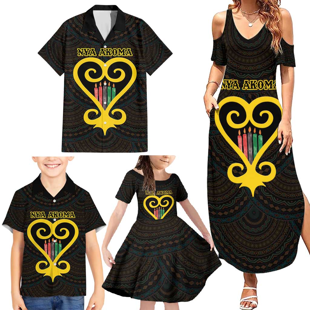 Personalised Happy Black Love Day Family Matching Summer Maxi Dress and Hawaiian Shirt Sankofa Heart With Adinkra Pattern