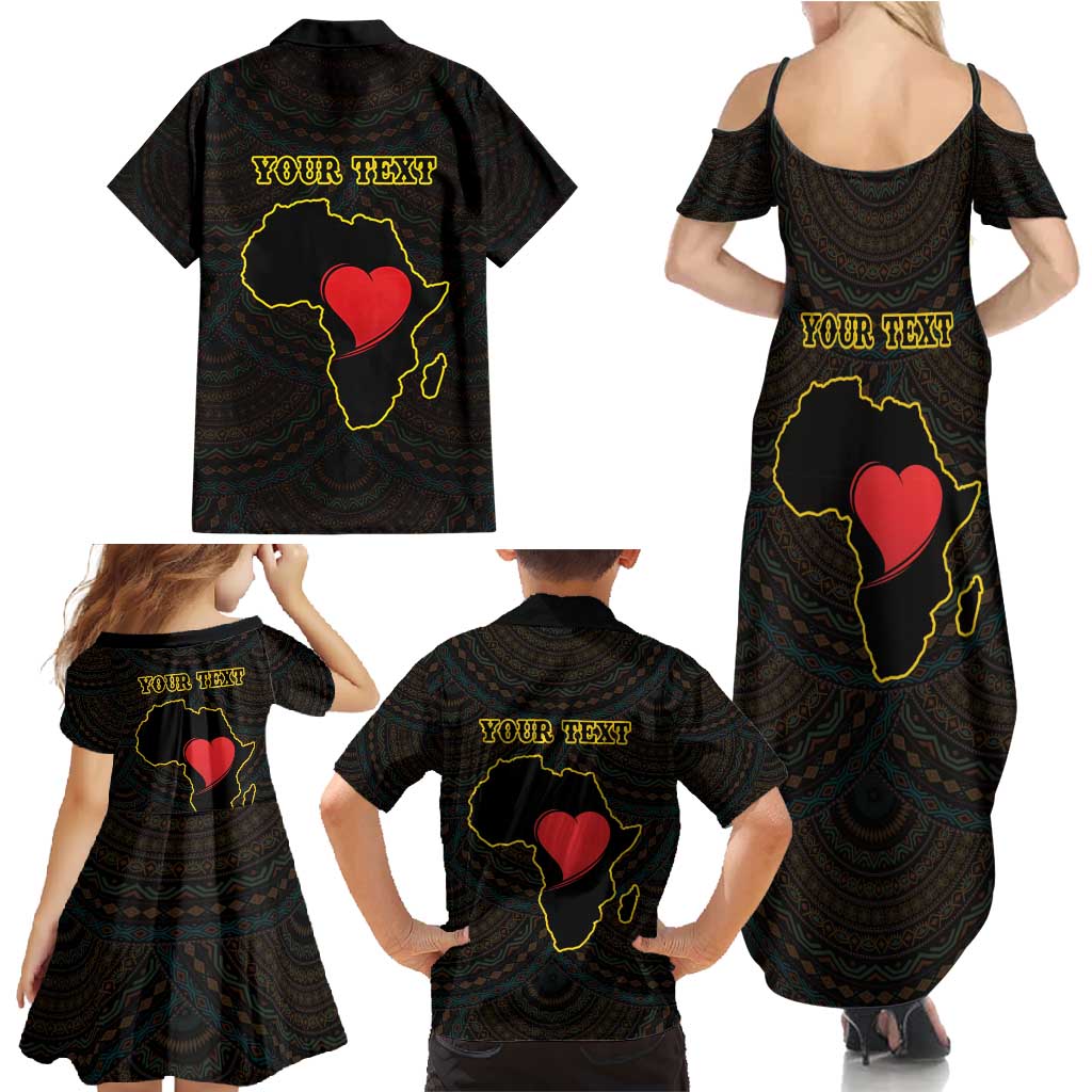 Personalised Happy Black Love Day Family Matching Summer Maxi Dress and Hawaiian Shirt Sankofa Heart With Adinkra Pattern
