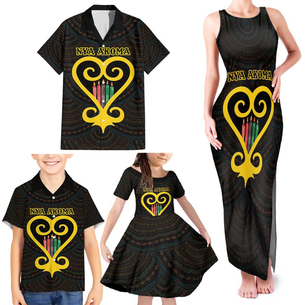 Personalised Happy Black Love Day Family Matching Tank Maxi Dress and Hawaiian Shirt Sankofa Heart With Adinkra Pattern
