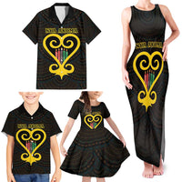 Personalised Happy Black Love Day Family Matching Tank Maxi Dress and Hawaiian Shirt Sankofa Heart With Adinkra Pattern