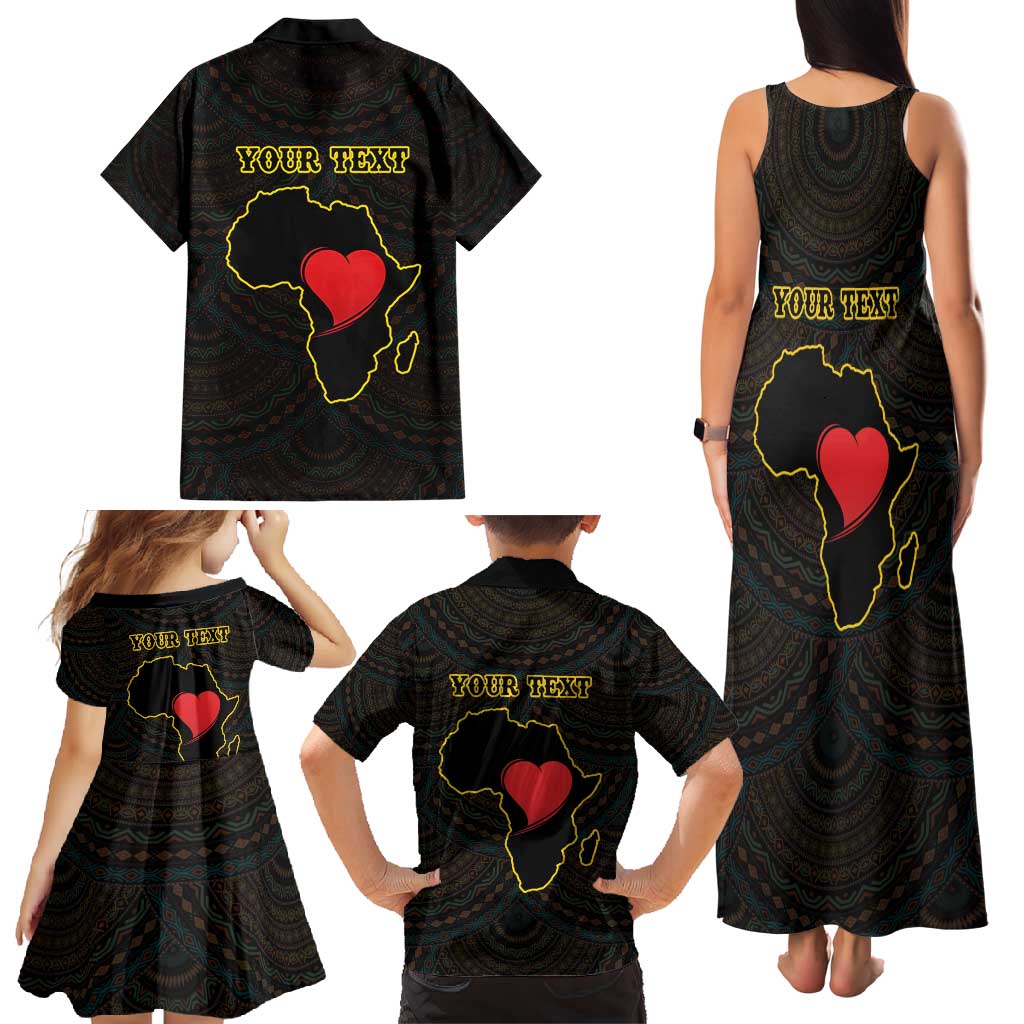 Personalised Happy Black Love Day Family Matching Tank Maxi Dress and Hawaiian Shirt Sankofa Heart With Adinkra Pattern