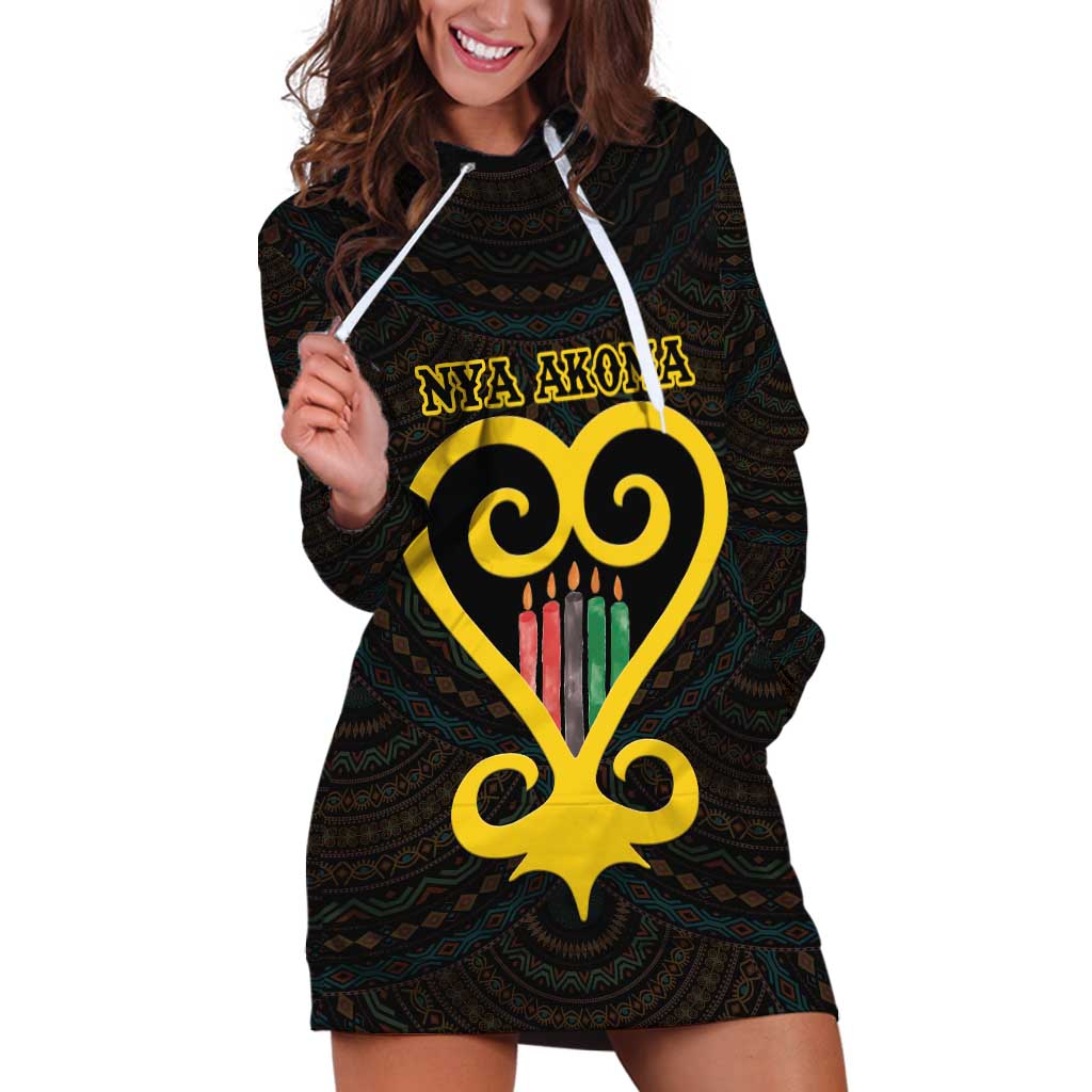 Personalised Happy Black Love Day Hoodie Dress Sankofa Heart With Adinkra Pattern