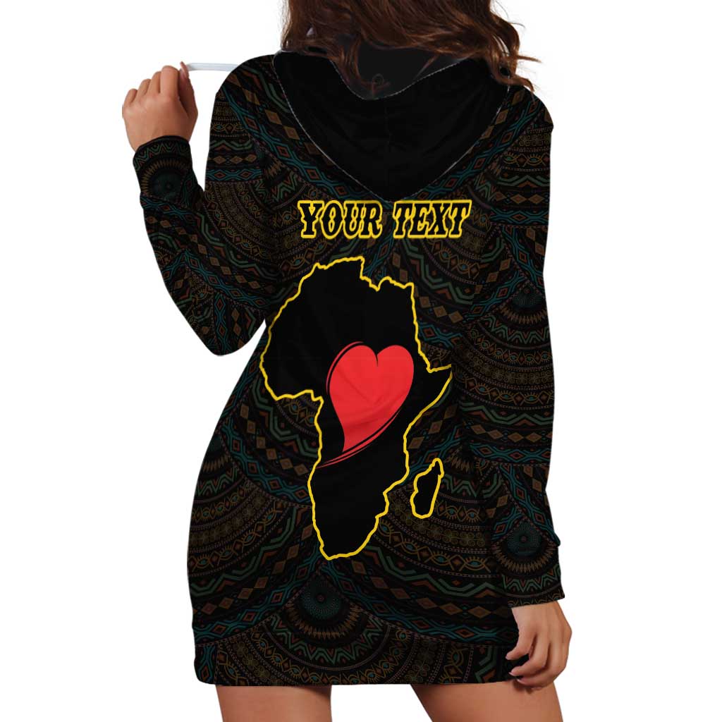 Personalised Happy Black Love Day Hoodie Dress Sankofa Heart With Adinkra Pattern