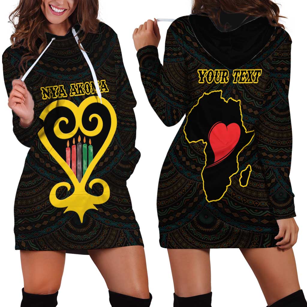 Personalised Happy Black Love Day Hoodie Dress Sankofa Heart With Adinkra Pattern