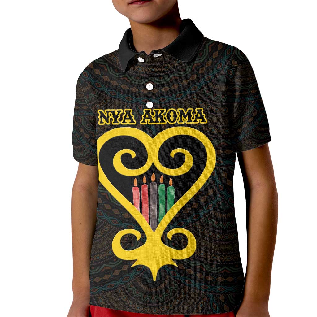 Personalised Happy Black Love Day Kid Polo Shirt Sankofa Heart With Adinkra Pattern