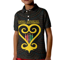 Personalised Happy Black Love Day Kid Polo Shirt Sankofa Heart With Adinkra Pattern