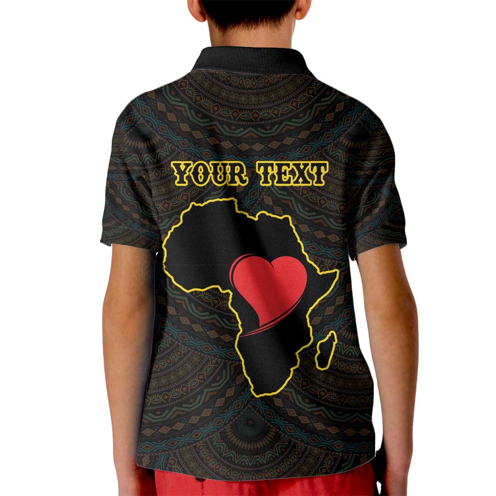 Personalised Happy Black Love Day Kid Polo Shirt Sankofa Heart With Adinkra Pattern