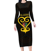 Personalised Happy Black Love Day Long Sleeve Bodycon Dress Sankofa Heart With Adinkra Pattern