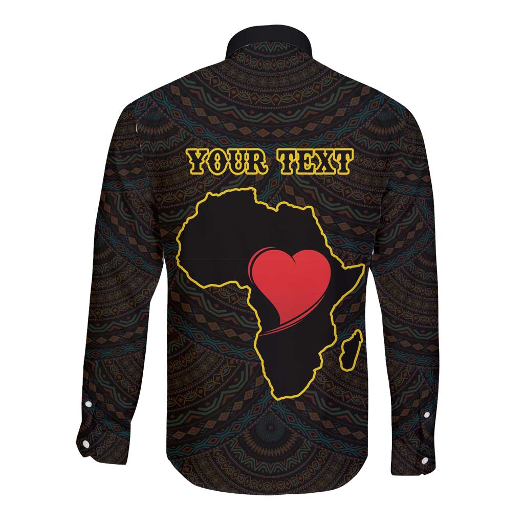 Personalised Happy Black Love Day Long Sleeve Button Shirt Sankofa Heart With Adinkra Pattern