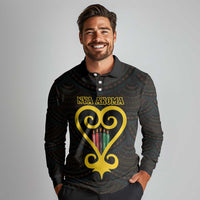Personalised Happy Black Love Day Long Sleeve Polo Shirt Sankofa Heart With Adinkra Pattern - Wonder Print Shop