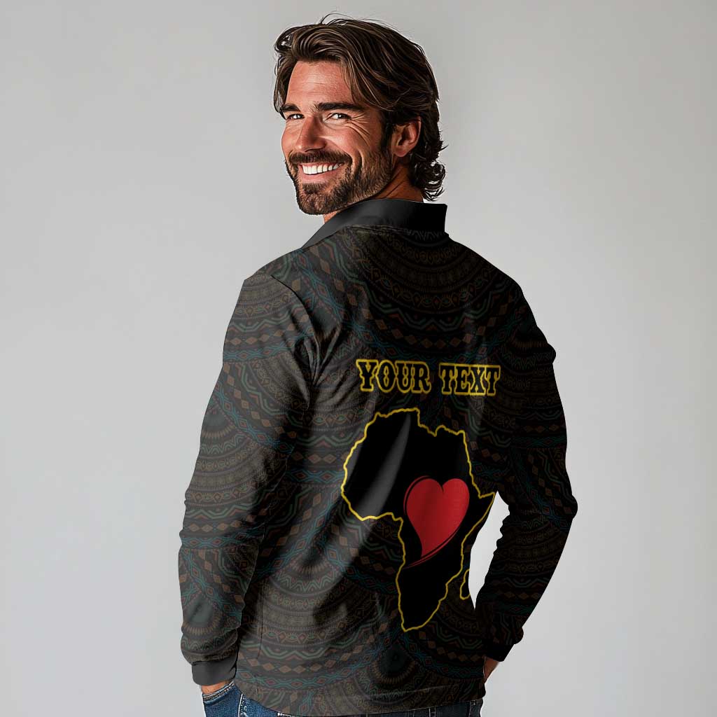 Personalised Happy Black Love Day Long Sleeve Polo Shirt Sankofa Heart With Adinkra Pattern - Wonder Print Shop