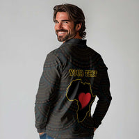 Personalised Happy Black Love Day Long Sleeve Polo Shirt Sankofa Heart With Adinkra Pattern - Wonder Print Shop