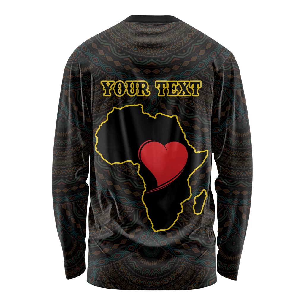 Personalised Happy Black Love Day Long Sleeve Shirt Sankofa Heart With Adinkra Pattern - Wonder Print Shop