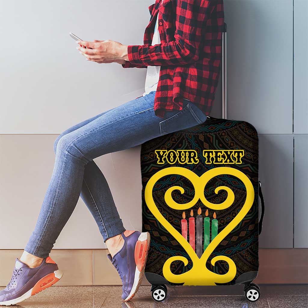 Personalised Happy Black Love Day Luggage Cover Sankofa Heart With Adinkra Pattern