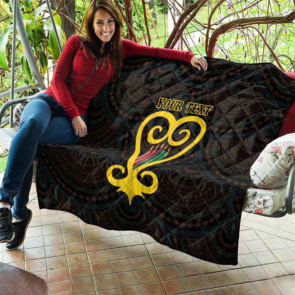 Personalised Happy Black Love Day Quilt Sankofa Heart With Adinkra Pattern - Wonder Print Shop