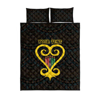 Personalised Happy Black Love Day Quilt Bed Set Sankofa Heart With Adinkra Pattern - Wonder Print Shop