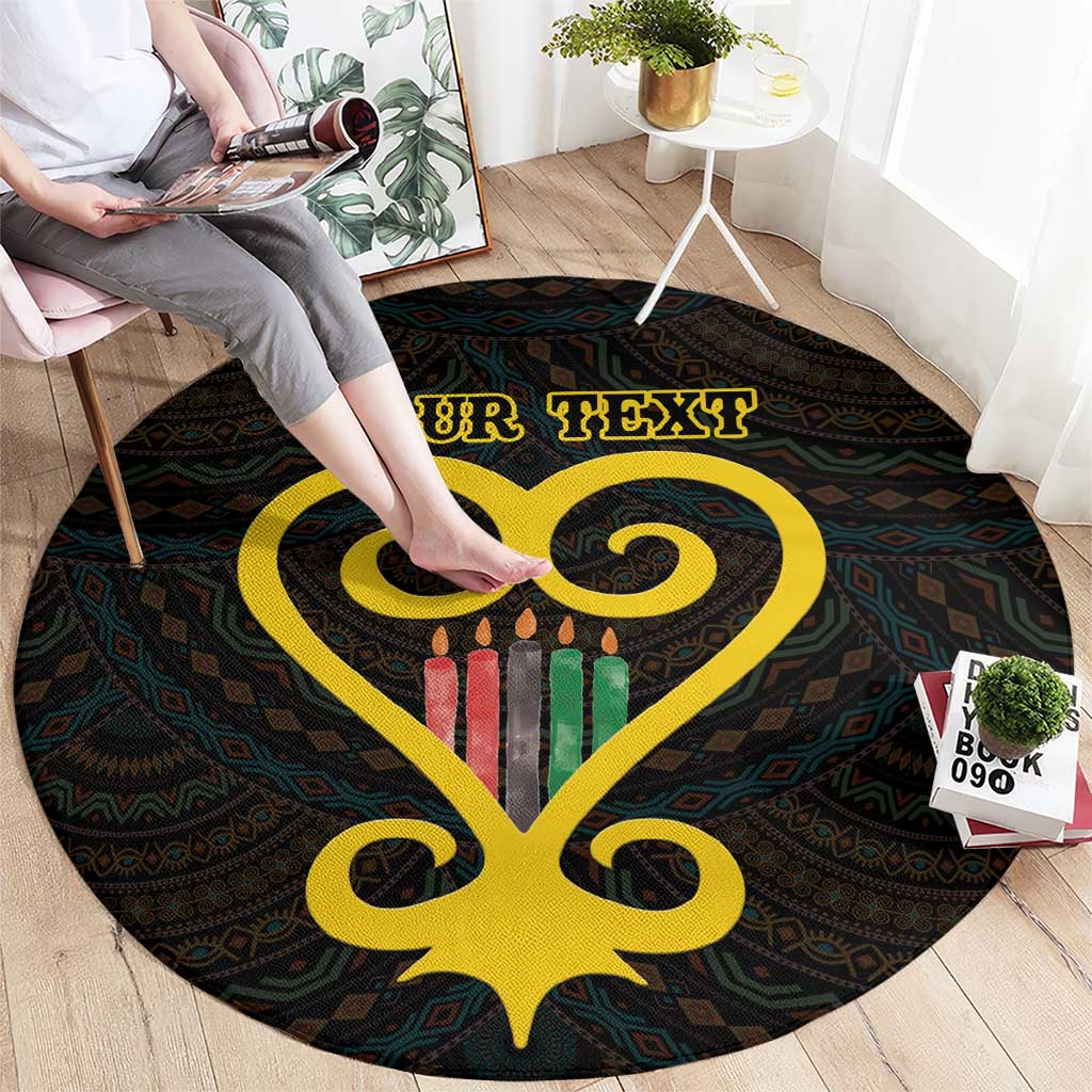 Personalised Happy Black Love Day Round Carpet Sankofa Heart With Adinkra Pattern - Wonder Print Shop
