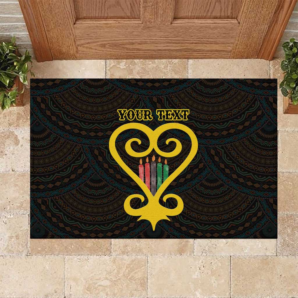 Personalised Happy Black Love Day Rubber Doormat Sankofa Heart With Adinkra Pattern - Wonder Print Shop