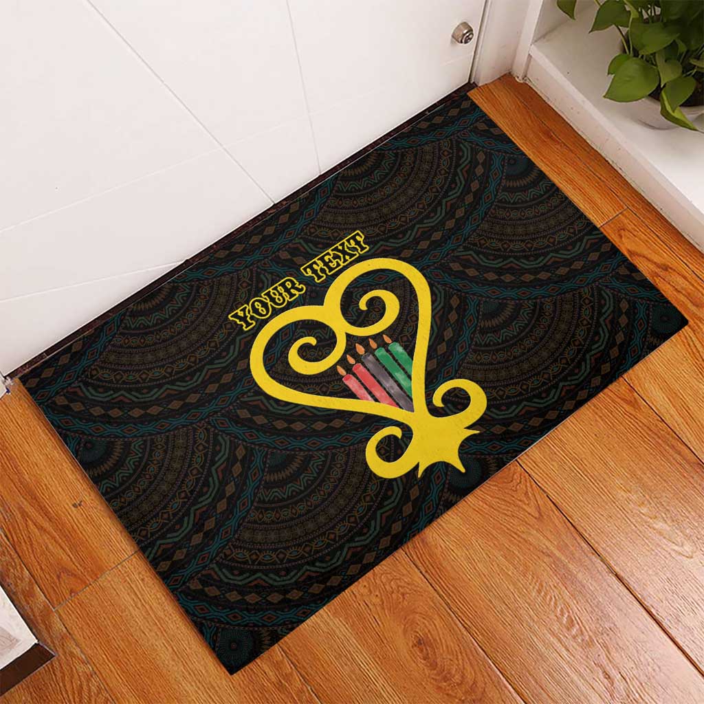 Personalised Happy Black Love Day Rubber Doormat Sankofa Heart With Adinkra Pattern - Wonder Print Shop