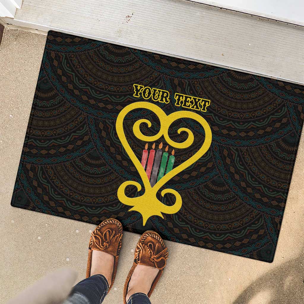 Personalised Happy Black Love Day Rubber Doormat Sankofa Heart With Adinkra Pattern - Wonder Print Shop