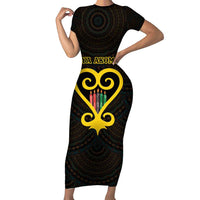 Personalised Happy Black Love Day Short Sleeve Bodycon Dress Sankofa Heart With Adinkra Pattern - Wonder Print Shop