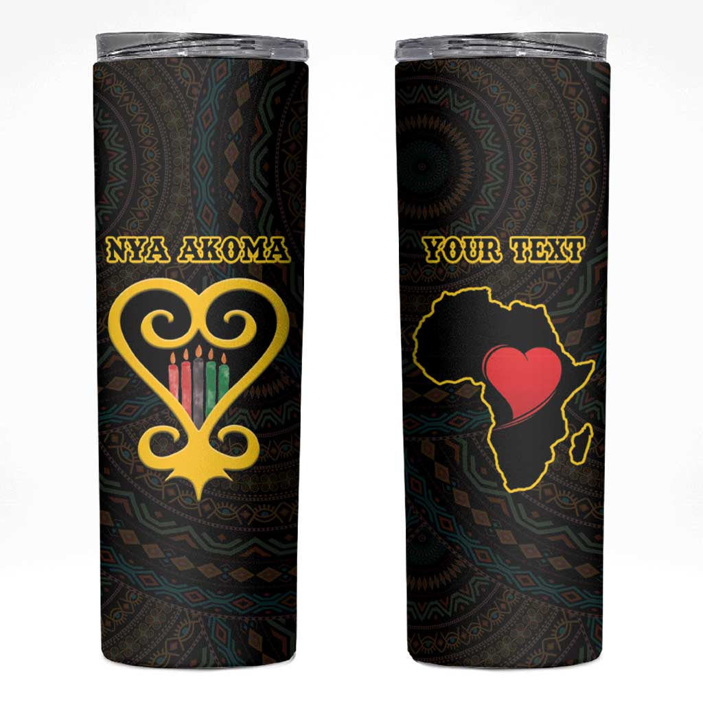 Personalised Happy Black Love Day Skinny Tumbler Sankofa Heart With Adinkra Pattern - Wonder Print Shop