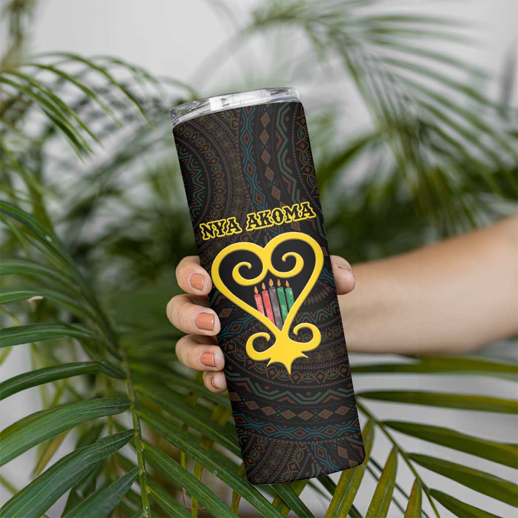 Personalised Happy Black Love Day Skinny Tumbler Sankofa Heart With Adinkra Pattern - Wonder Print Shop