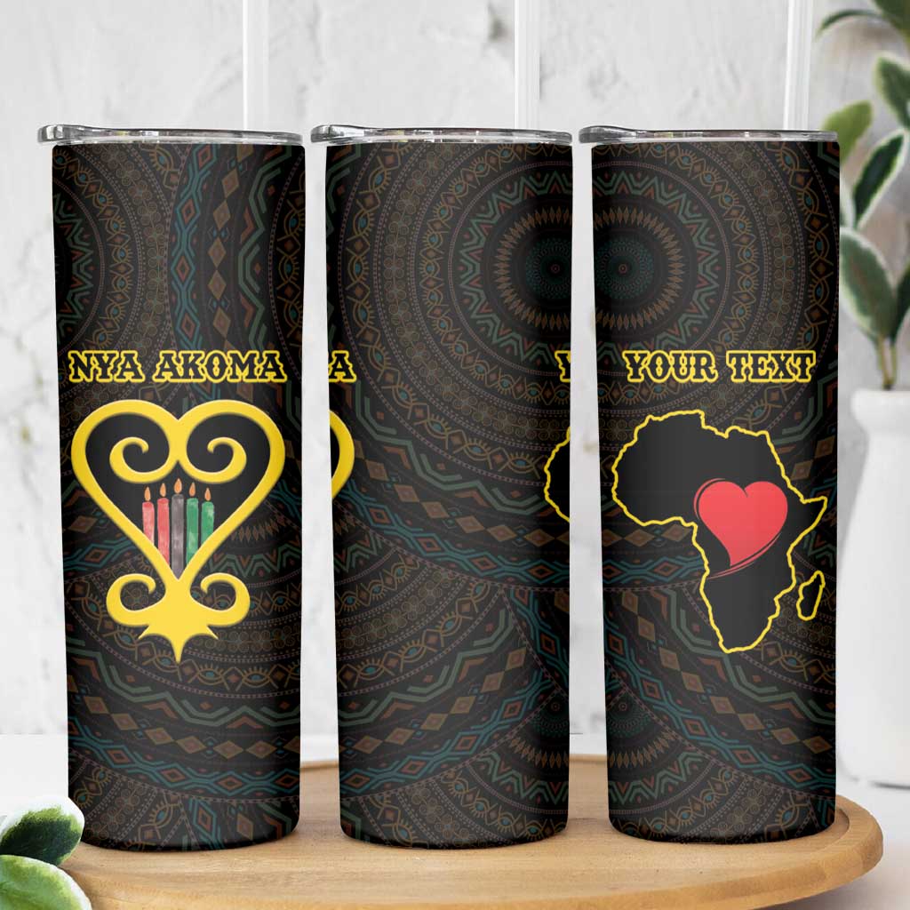 Personalised Happy Black Love Day Skinny Tumbler Sankofa Heart With Adinkra Pattern - Wonder Print Shop